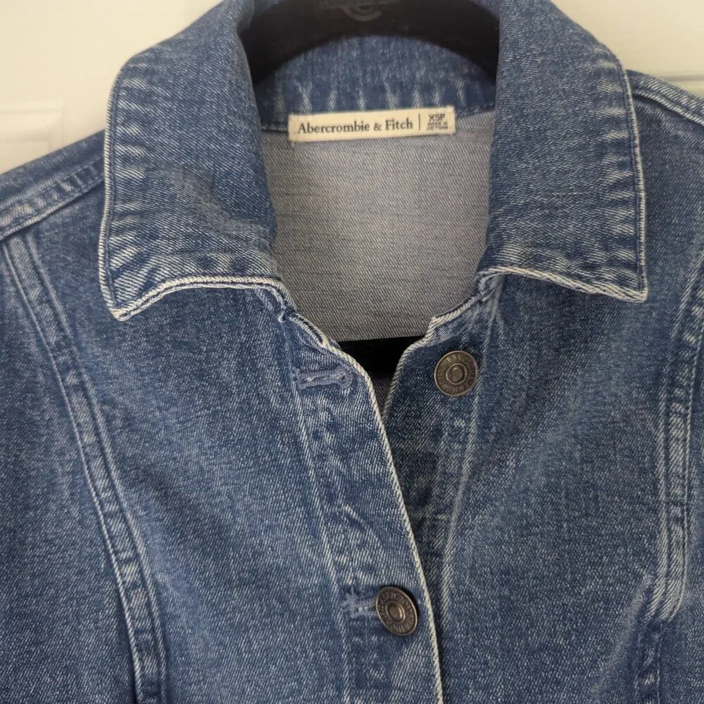 Abercrombie Fitch Denim Dress Distressed Wash Size XS Petite Mini Long Sleeve - Picture 3 of 4